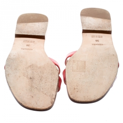 Pre Owned Hermes Red Leather Oran Box Sandals Size 36