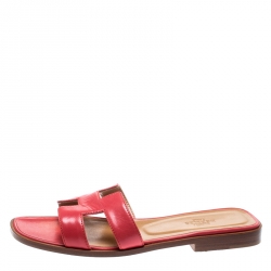 Pre Owned Hermes Red Leather Oran Box Sandals Size 36