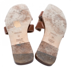 Hermes Brown Leather Oran Sandals Size 39