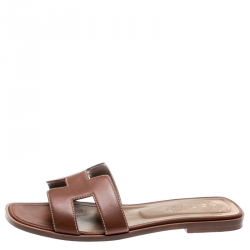 Hermes Brown Leather Oran Sandals Size 39