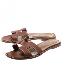 Hermes Brown Leather Oran Sandals Size 39