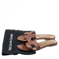 Hermes Brown Leather Oran Sandals Size 39