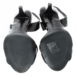 Pre Owned Hermes Black Patent Leather Ottomane Slingback Sandals Size 37