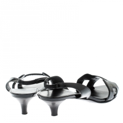 Pre Owned Hermes Black Patent Leather Ottomane Slingback Sandals Size 37