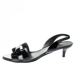 Pre Owned Hermes Black Patent Leather Ottomane Slingback Sandals Size 37
