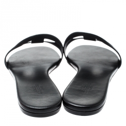 Hermes Black Leather Lisboa Flat Slides Size 38
