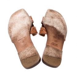 Hermes Brown Ostrich Leather Oran Sandals Size 37