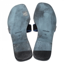 Hermes Blue/Black Crystal Embellished Suede Oran Sandals Size 39