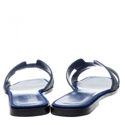 Hermes Blue/Black Crystal Embellished Suede Oran Sandals Size 39