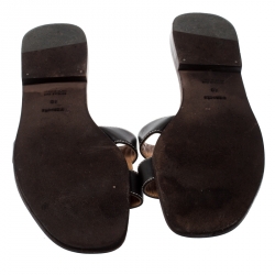Hermes Dark Brown Leather Oran Flat Sandals Size 40