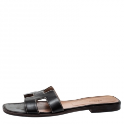 Hermes Dark Brown Leather Oran Flat Sandals Size 40