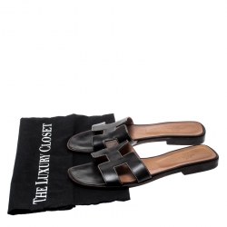 Hermes Dark Brown Leather Oran Flat Sandals Size 40