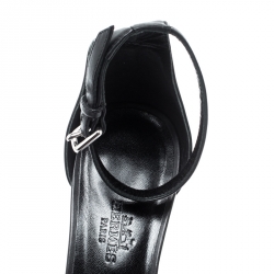 Pre Owned Hermes Black Leather Lady 70 Ankle Strap Sandals Size 38