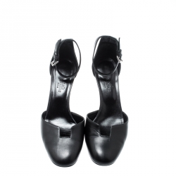 Pre Owned Hermes Black Leather Lady 70 Ankle Strap Sandals Size 38