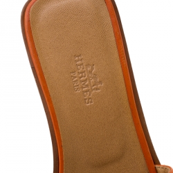 Hermes Orange Leather Oran Flat Slides Size 35.5