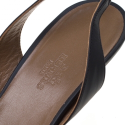 Hermes Black Leather Night Slingback Sandals Size 37