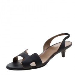 Hermes Black Leather Night Slingback Sandals Size 37 Hermes | TLC