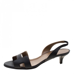 Hermes Black Leather Night Slingback Sandals Size 37