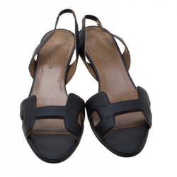 Hermes Black Leather Night Slingback Sandals Size 37