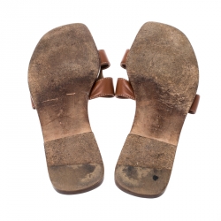 Hermes Brown Leather Oran Flat Sandals Size 40.5