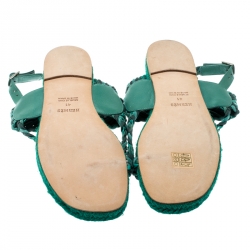 Pre Owned Hermes Green Braided Leather/Canvas Espadrille Flat Sandals Size 41