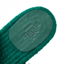 Pre Owned Hermes Green Braided Leather/Canvas Espadrille Flat Sandals Size 41