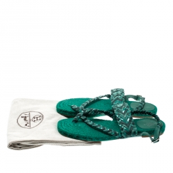 Pre Owned Hermes Green Braided Leather/Canvas Espadrille Flat Sandals Size 41