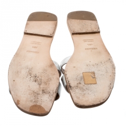 Hermes Metallic Silver Leather Oran Flat Sandals Size 40.5