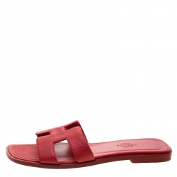 Hermes Red Leather Oran Slide Size 35