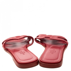 Hermes Red Leather Oran Slide Size 35