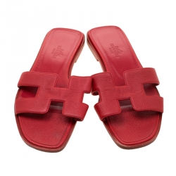 Hermes Red Leather Oran Slide Size 35