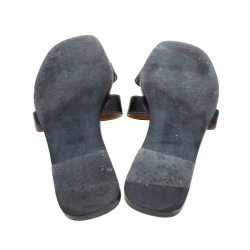  Hermes Black Leather Oran Slip On Slides Size 36.5