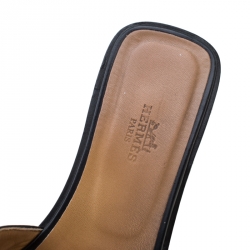  Hermes Black Leather Oran Slip On Slides Size 36.5