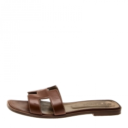 Hermes Brown Leather Oran Sandals Size 39