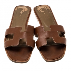 Hermes Brown Leather Oran Sandals Size 39