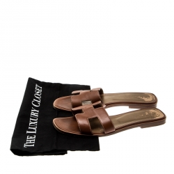 Hermes Brown Leather Oran Sandals Size 39