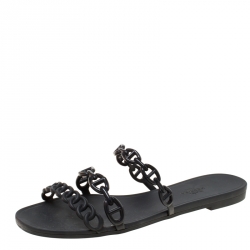 Hermes Black Rubber Nude Slip On Slides Size 37