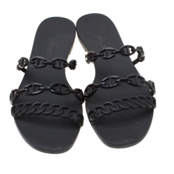 Hermes Black Rubber Nude Slip On Slides Size 37