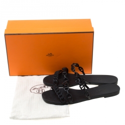 Hermes Black Rubber Nude Slip On Slides Size 37