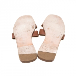 Hermes Brown Leather Oran Slip On Slides Size 41