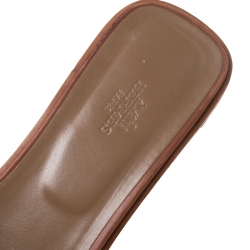 Hermes Brown Leather Oran Slip On Slides Size 41