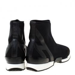 Pre Owned Hermes Black Mesh And Leather Soft High Top Sneakers Size 38