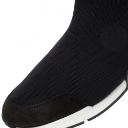 Pre Owned Hermes Black Mesh And Leather Soft High Top Sneakers Size 38