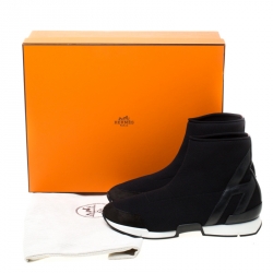 Pre Owned Hermes Black Mesh And Leather Soft High Top Sneakers Size 38