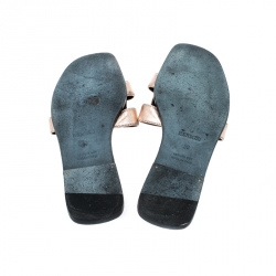 Hermes Metallic Bronze Leather Oran Flat Slides Size 36