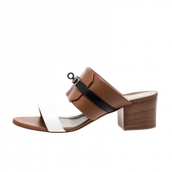 Hermes Tricolor Leather Ovation Slide Sandals Size 38.5 