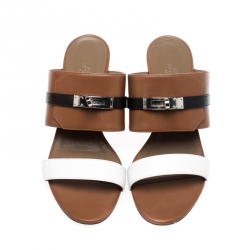 Hermes Tricolor Leather Ovation Slide Sandals Size 38.5 