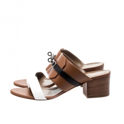 Hermes Tricolor Leather Ovation Slide Sandals Size 38.5 