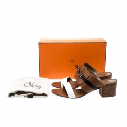 Hermes Tricolor Leather Ovation Slide Sandals Size 38.5 