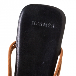 Hermes Black/Brown Medallion Cord Thong Slides Size 37